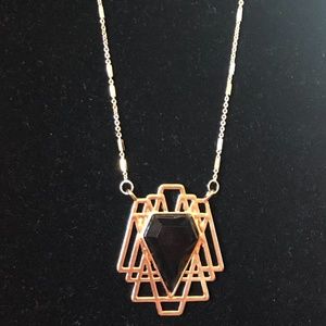 Gold Necklace Art Deco Black Center Stone Rollo Gold plated Chain Vintage 24”